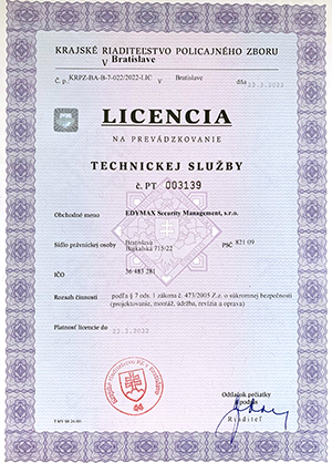 EDYMAX Security Management Licencia strážnej služby